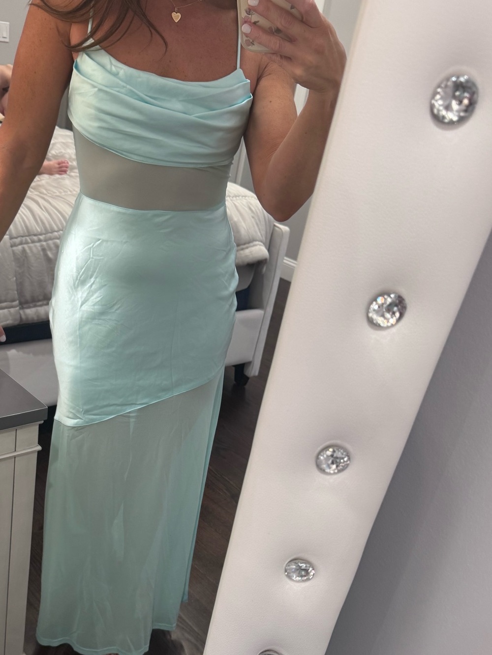 Selfie Leslie Mint Green Draped Maxi Dress with Sheer Waist